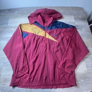 Reebok Windbreaker Mens Large Burgundy Colorblock Vintage 90s Half Zip‎ Hooded